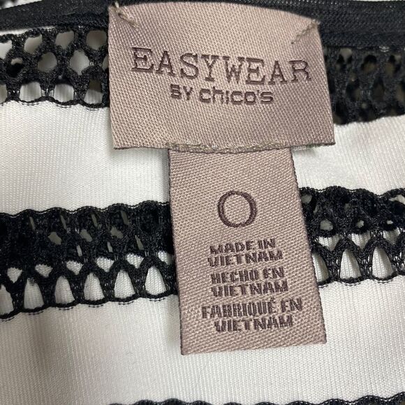 Chico’s Black & White Striped Easy Wear Mesh Cardigan Size O NEW - Picture 5 of 7
